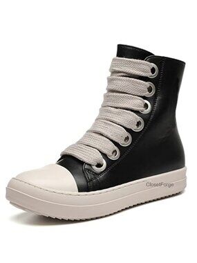 MOFEEDOUKA High Top Sneakers Thick Laces PU Leather Platform Zip Women